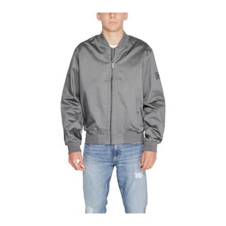 Calvin Klein Bomber Jackets, male, Gray, Size: L Grey Turtleneck Zipper Jacket Men