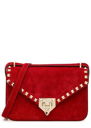 Valentino Rockstud Small Suede Shoulder bag - Red - One Size