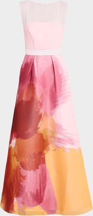 Kay Unger Tess Floral-Print Chiffon Gown