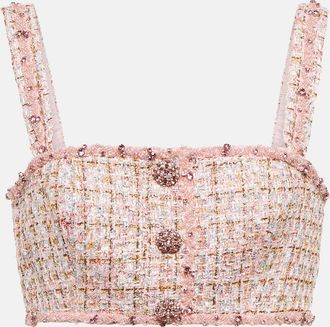 Self Portrait Embellished boucle crop top