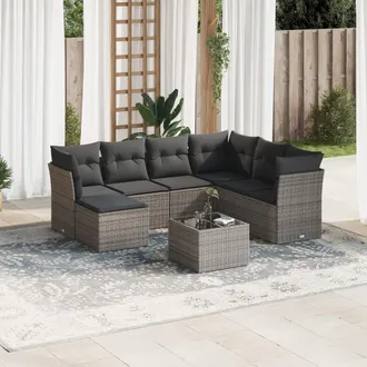 vidaXL Set De Sof&aacute;s De Jard&iacute;n 8 Pzas Y Cojines Rat&aacute;n Sint&eacute;tico Gris Vidaxl