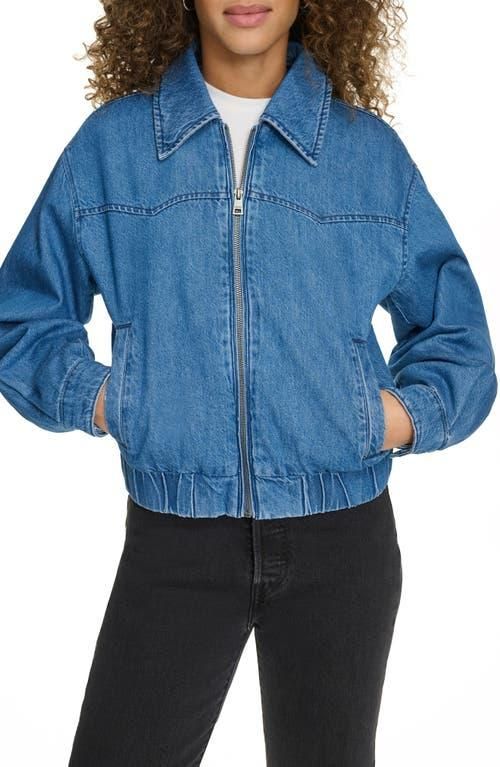 Western Denim Bomber Jacket in Medium Wash Denim at Nordstrom, Size X-Large