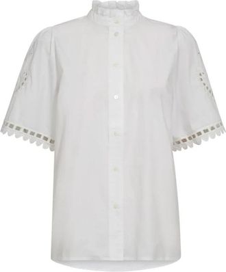 Co'Couture Geborduurde Witte Blouse - Tijdloze Elegantie - Dames - Overhemden - Wit - XS - Katoen - Overhemden