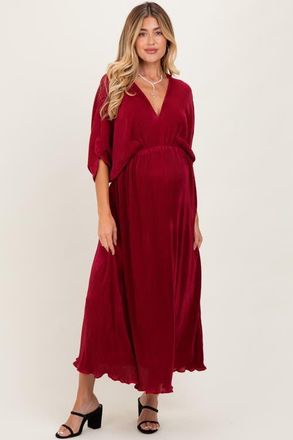 Pinkblush Pleated Satin Dolman Sleeve Maxi Dress in Burgundy at Nordstrom, Size Medium