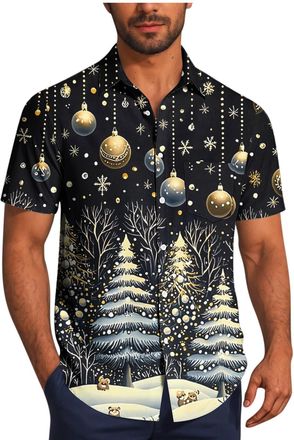Generic Mens Ugly Christmas Shirts Novelty Funny Xmas T Shirt Santa Claus Snowman T-Shirts Xmas Tree Gnome Shirt Light Up Tops Short Sleeve Pullover Button Up