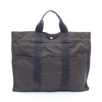 Herm&egrave;s Gray Nylon Canvas Handbag Tote Bag (Pre-Owned)
