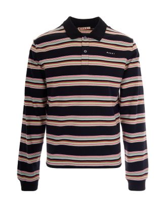 Marni Pale Mint Striped Long-Sleeve Polo Shirt