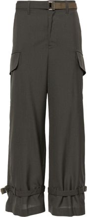 sacai wide-leg cargo trousers - men - Polyester/Wool/Cupro - 2 - Green