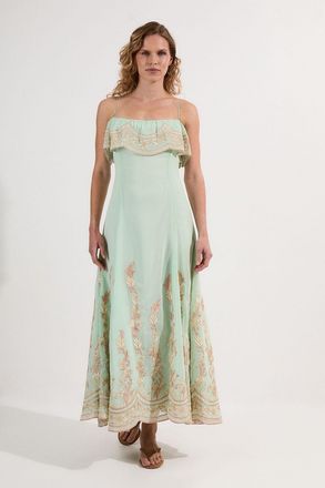 Karen Millen Womens Petite Embroidered Applique Strappy Midi Dress - Green - Size 12 UK
