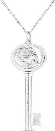 House of Brilliance 925 Sterling Silver Diamond Accent Zodiac Key 18 Pendant Necklace in Aquarius at Nordstrom