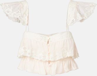 Chloé Chloé Lace-trimmed silk muslin bra top