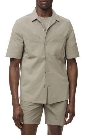 Mango Solid Stretch Cotton Blend Camp Shirt in Khaki Grey at Nordstrom, Size X-Large