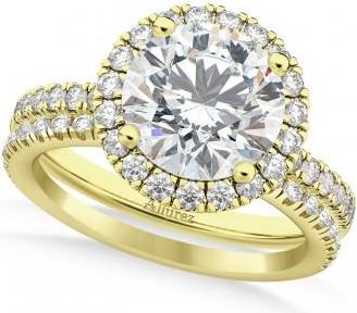 Allurez Diamond Round-Cut Halo Bridal Set 18K Yellow Gold (2.77ct)