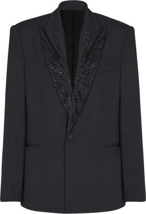 Balmain Blazer met enkele rij knopen en kralen revers - Zwart
