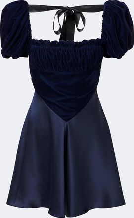 Rodarte Ruched silk satin and velvet minidress