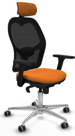 Piqueras y Crespo Piqueras Y Crespo - Jorquera Sincro Malla Negra Similpiel Naranja Brazos 3d Base Aluminio Cabecero 2d Ruedas 65mm Engomada