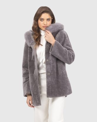 Gorski REVERSIBLE TEXTURED SHEARLING LAMB PARKA WITH MERINILLO SHEARLING LAMB HOOD TRIM