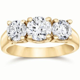 Pompeii3 2ct Three Stone Diamond Engagement 14K Yellow Gold Ring Size Selectable