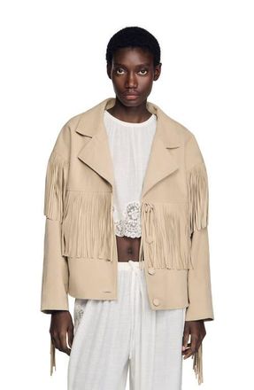 Sandro Fringed suede jacket in Beige at Nordstrom, Size 34 Eu