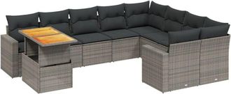 vidaXL Set De Sof&aacute;s De Jard&iacute;n 10 Pzas Con Cojines Rat&aacute;n Sint&eacute;tico Gris Vidaxl