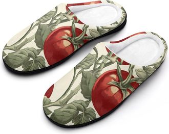Generic Vintage Tomatoes on Vines Slippers Men Winter Warm Cotton Anti-Slip Indoor Slip-Ons House Shoes