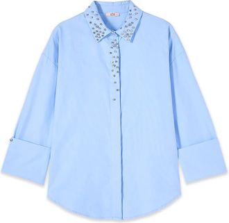 Oltre Overhemden, Dames, Blauw, L, Katoen, Shirt met kristallen details