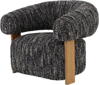 Woodek Sillón de roble macizo con tela blanca y negra