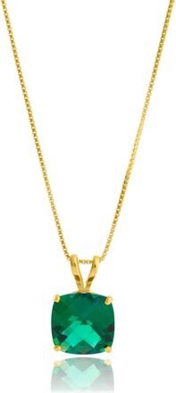 MAX + STONE 14k Yellow Gold 8mm Cushion Cut Gemstone Pendant Necklaces with 18 inch Box Chain