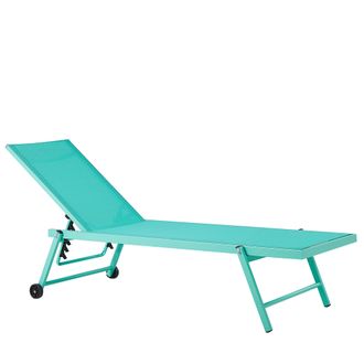 Beliani Tumbona De Jard&iacute;n Asiento Sint&eacute;tico Turquesa Estructura De Aluminio 198 X 61 Cm Respaldo Reclinable Con Ruedas Patio Portofino