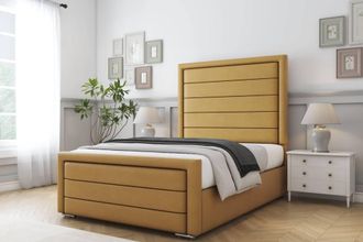 Comfort Beds Anna Plush Bed Frame - 50 Upholstered Headboard in Mustard | Size: Single
