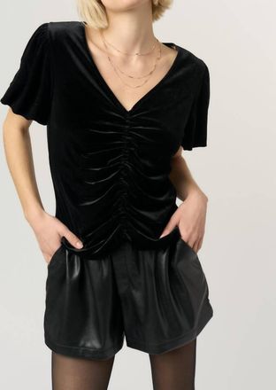Bloomingdale's Jorja Ruched Front Velvet Tee In Black