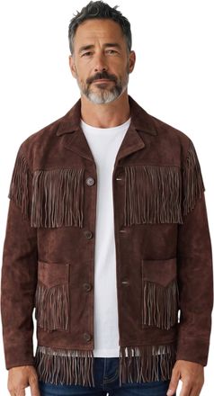 Infinity Leather Mens Western Retro Brown Cowboy Suede Fringe Jacket - Braga - Dark Brown - Size X-Large