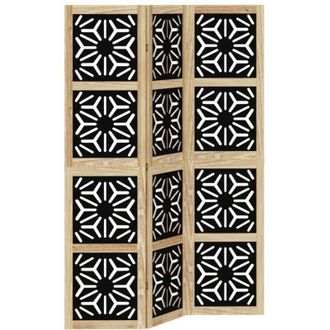 vidaXL Room Divider 3 Panels Brown and Black Solid Wood Paulownia Vidaxl