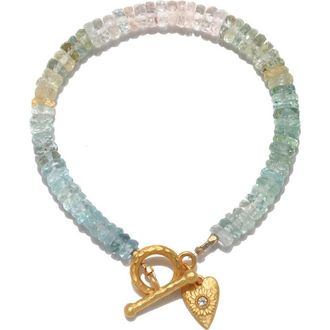 Satya Jewelry Tranquil Spirit Aquamarine Heart Toggle Bracelet in Gold at Nordstrom