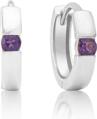 MAX + STONE 14k Yellow or White Gold Small Round Gemstone Huggie Hoop Earrings