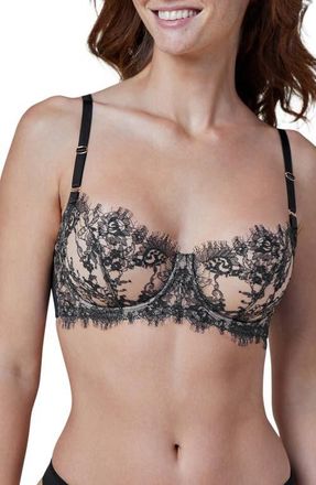 Skarlett Blue Entice Lace Balconette Underwire Bra in Black/nylon at Nordstrom, Size 38Ddd