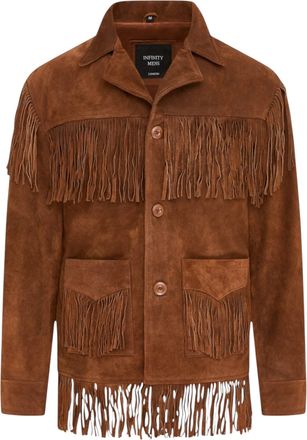 Infinity Leather Mens Retro Tan Cowboy Suede Leather Fringe Jacket - Western