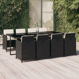vidaXL Set De Comedor De Jard&iacute;n 9 Pzas Y Cojines Rat&aacute;n Sint&eacute;tico Negro Vidaxl