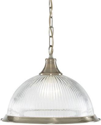 Searchlight American Diner - 1 lámpara colgante de techo tipo domo de latón antiguo, vidrio acanalado, E27 - Searchlight