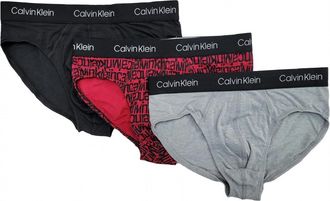 Calvin Klein Mens 3-Pack Cotton Stretch Hip Brief In Black/red/heather Grey