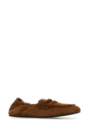 Miu Miu Womens Brown Suede Leather Loafers Rovere Agnello Mocassini