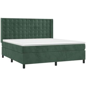 vidaXL Vidaxl - Cama Box Spring Colch&oacute;n Y Led Terciopelo Verde Oscuro 180x200cm