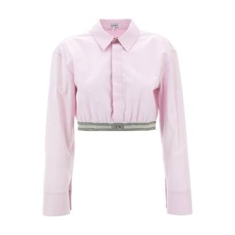 Loewe Womens Logo Elastic Collar Cropped Shirt, Brand Size 36 ( US Size 4 )