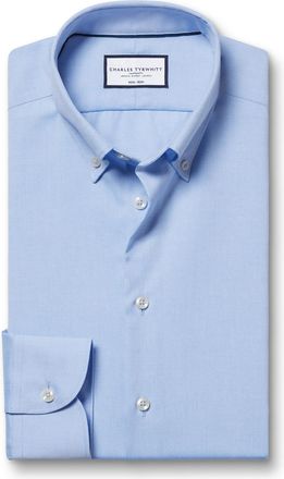 CHARLES TYRWHITT Button-Down Non-Iron Stretch Oxford Cotton Formal Shirt - Sky Blue Single Cuff Size Medium by Charles Tyrwhitt