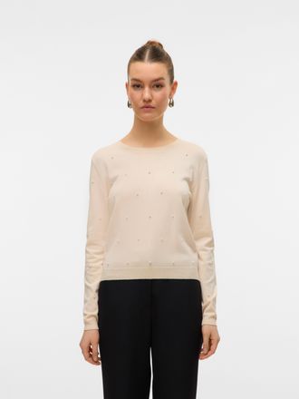 Vero Moda Rundhalspullover VERO MODA VMGLORY PEARL LS O-NECK PULLOVER BOO, Damen, Gr. XS, beige (birch), Strick, Obermaterial: 80% Viskose, 20% Nylon, unifarben