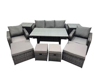 Fimous Outdoor Rattan Garden Furniture Set with 4 Stools 2 Side Tables in Dark Grey