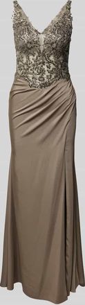 Mascara Abendkleid mit Paillettenbesatz in Taupe, Gr&ouml;&szlig;e 42