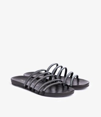 Pedro Garcia Strappy slide sandal in meteorite silk satin | Gala | Essentials collection | PEDRO GARCIA