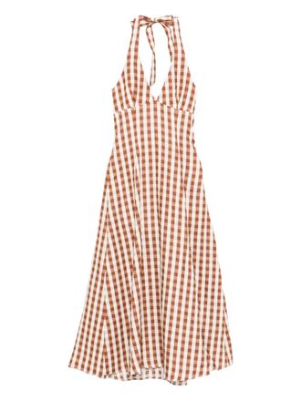 Faithfull The Brand gingham halterneck midi dress - Brown