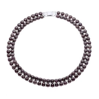 Ateliers Saint Germain Womens Necklace 2 Rows of Real Freshwater Pearls 4 mm - Black Silver - One Size